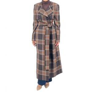 NEW DIOMI plaid coat with scarf in mocca tartan